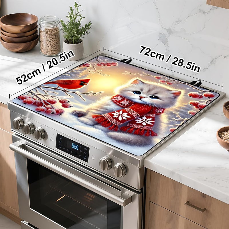 BVBOX Stove Top Cover Retro Flower Gas Stove Top Cover for Home Decoration Kitchen Pad Non-Stick Washable Cooktop Covers Countertop Protector Keep Stove Clean 28"x20" (cat-1) - Image 4